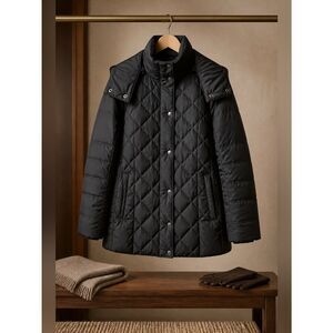 London Fog Quilted Goose Down Puffer Jacket - Blackish Brown